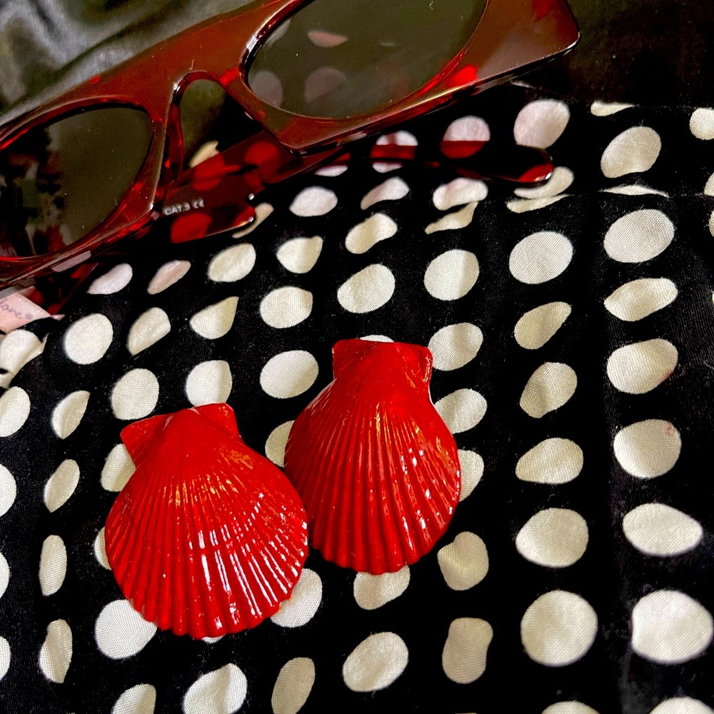 Hand painted Burgandy Seashell earrings